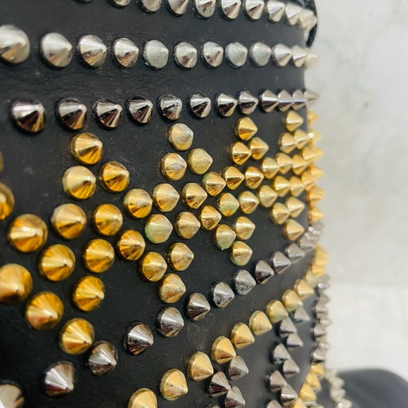 LOUBOUTIN {38} Boots Leather Studded Accents Lace-Up Boots - Picture 14 of 16